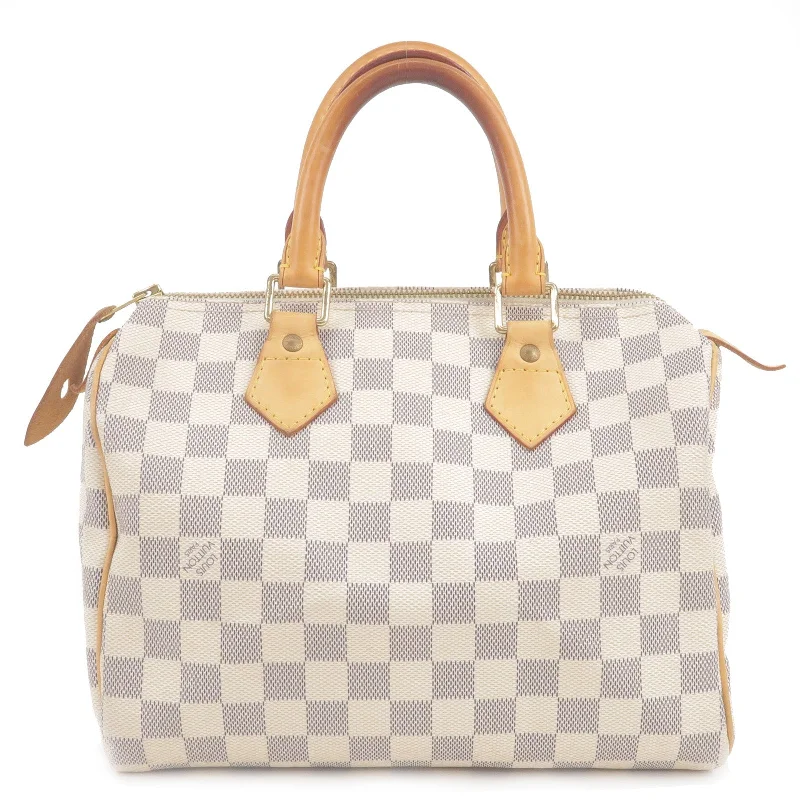 Ladies Louis Vuitton shoulder bags with a single - handle silhouetteLouis Vuitton Damier Azur Speedy 25 Boston Hand Bag N41534