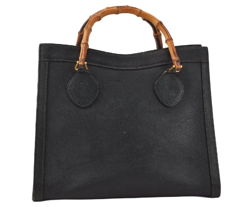 Women Gucci bags with a magnetic snap closure for easy accessAuthentic GUCCI Bamboo 2way Hand Shoulder Bag Leather Black Junk 3936K