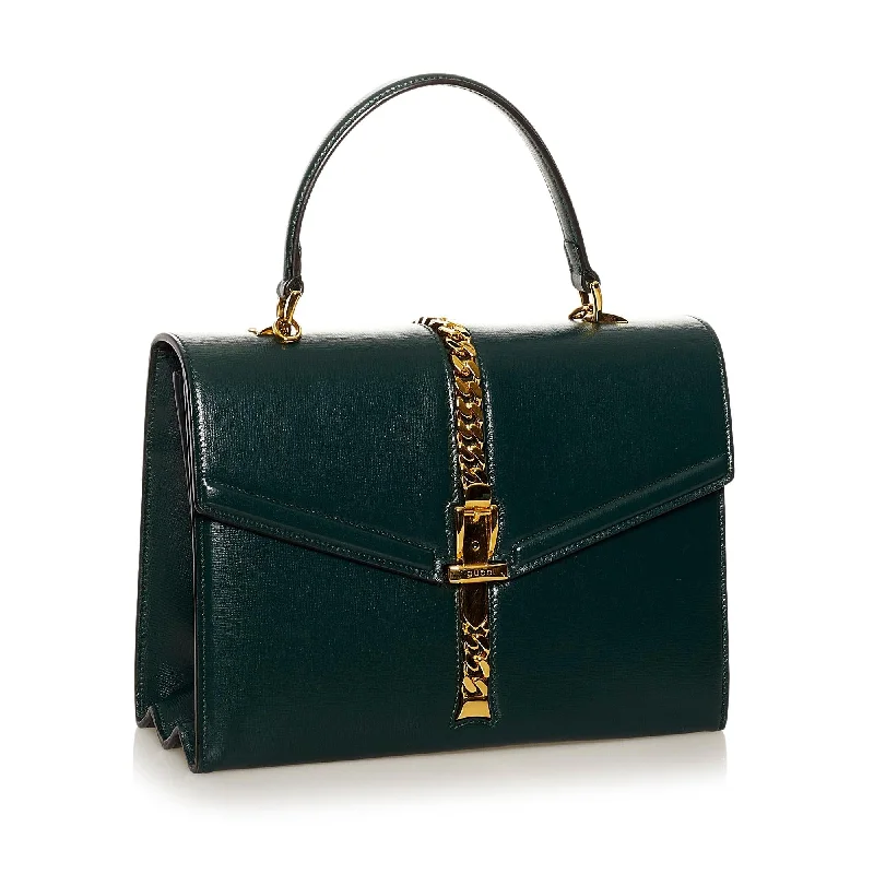 Gucci tote bags for women with a water - resistant coatingGucci Sylvie 1969 Leather Satchel (SHG-37211)