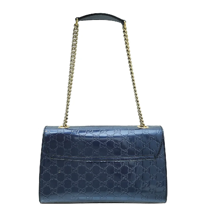 Women Gucci bags with a front - flap pocket for quick - access itemsGucci Blue Violet Shine Guccissima Emily Medium Bag