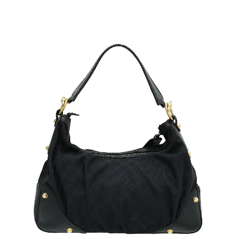 Women Gucci Sylvie bags with a crystal - embellished web stripeGucci Black GG Jockey Hobo Bag