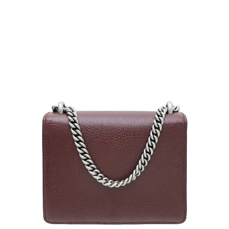 Women Gucci Sylvie bags with a crystal - embellished web stripeGucci Burgundy Dionysus Mini Chain Shoulder Bag