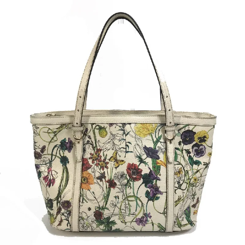 Ladies Gucci shoulder bags with a wide - width strapGUCCI Tote Bag 336776 leather Ivorytype Flora Floral Gucci Nice Tote Bag Women Secondhand