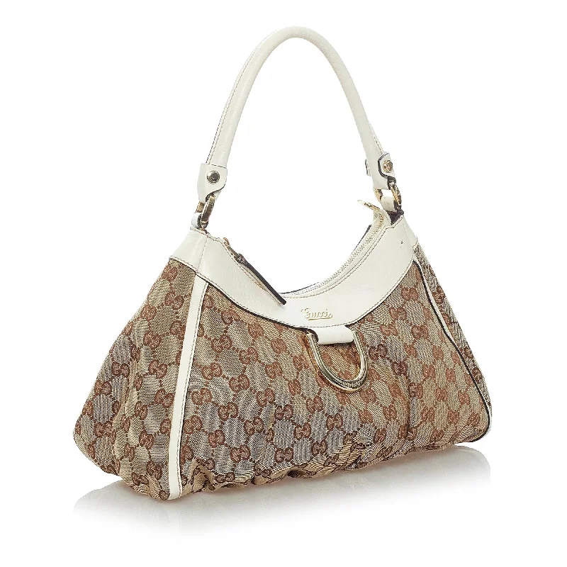 Women Gucci bags with a magnetic snap closure for easy accessGucci GG Canvas Abbey D-Ring Shoulder Bag (33525)