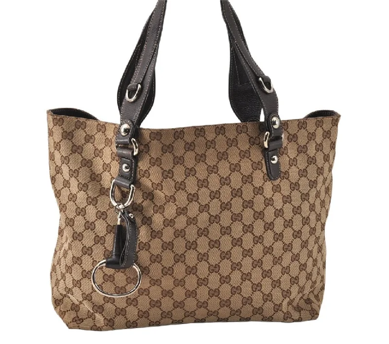 Gucci backpacks for women with a sleek silhouetteAuthentic GUCCI Icon Bit Shoulder Tote Bag GG Canvas Leather 229852 Brown 4047K