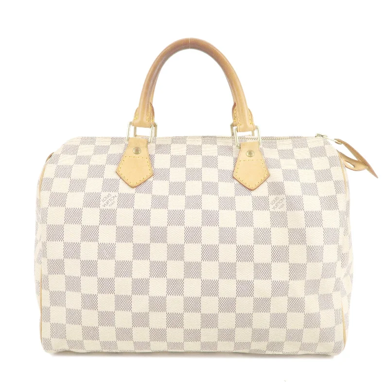 Louis Vuitton bags with a chain - link trim and a leather body for a modern edgeLouis Vuitton Damier Azur Speedy 30 Boston Hand Bag N41533