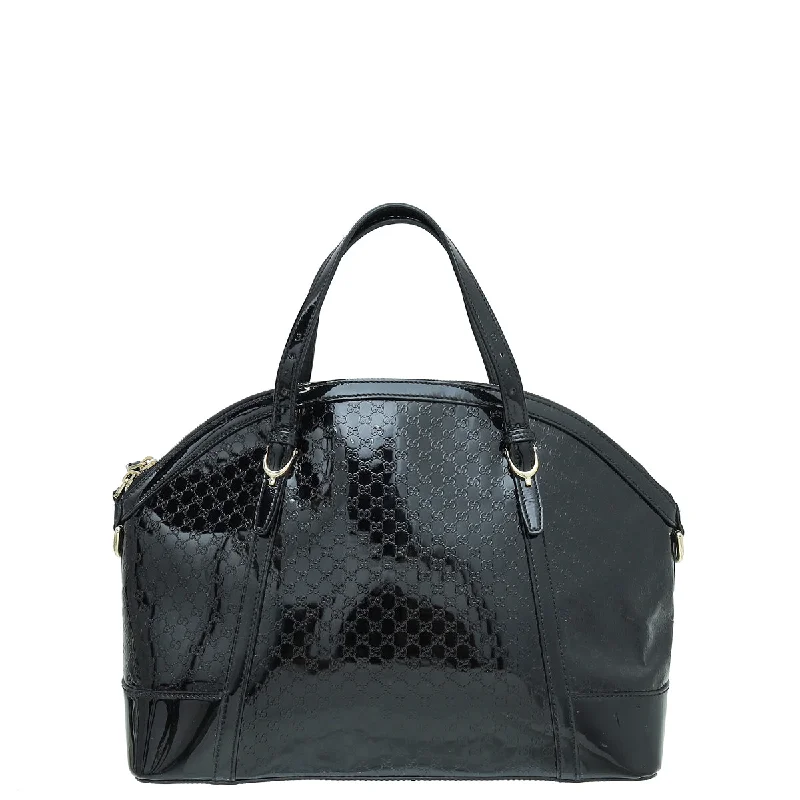 Gucci handbags for women with a back - zip pocketGucci Black Shine Microguccissima Nice Top Handle Dome Medium Bag