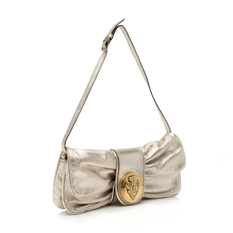 Women Gucci bags with a zip - around closure for securityGucci Metallic Leather Papillon Hysteria Clutch (SHF-23493)