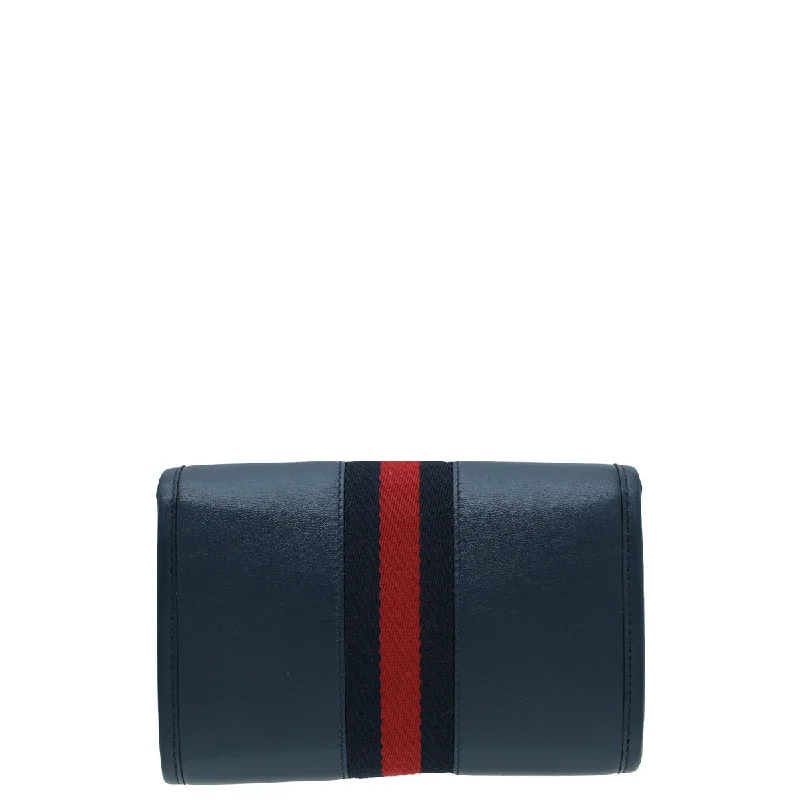 Ladies Gucci shoulder bags with a magnetic - closure flapGucci Navy Blue Rajah Web Mini Flap Shoulder Bag