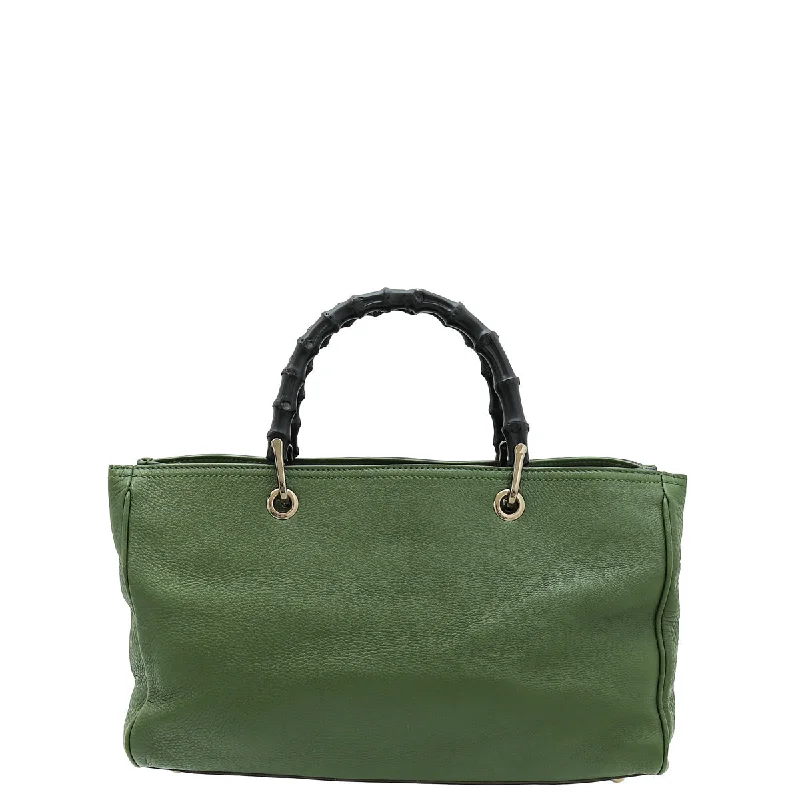 Ladies Gucci shoulder bags with a wide - width strapGucci Green Bamboo Shopper Medium Bag