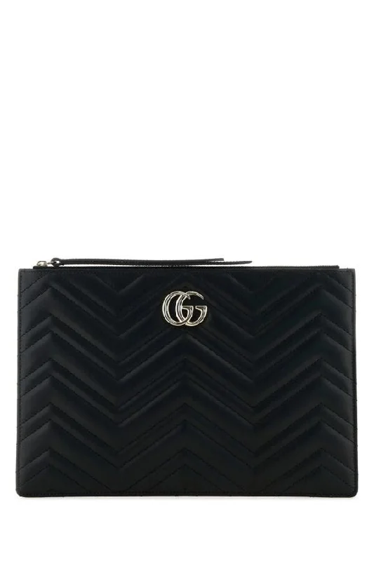 Gucci Marmont bags for women with a snakeskin - effect panelGucci Women Black Leather Large Gg Marmont Clutch