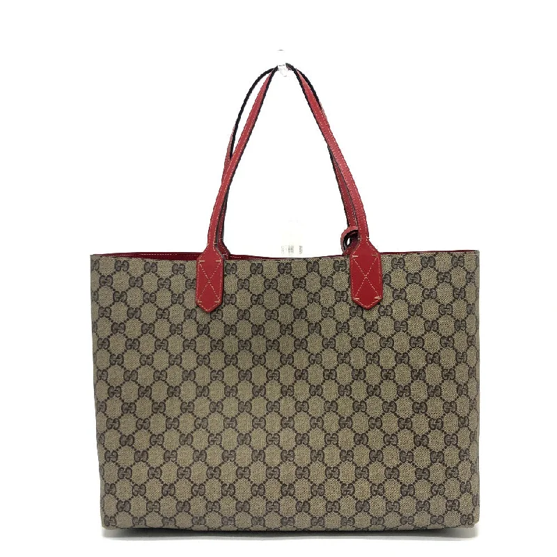 Gucci handbags for women with a patent - leather finishGUCCI Tote Bag 368568 GG Supreme canvas, leather Red x beige GG Supreme Reversible Medium Women Used