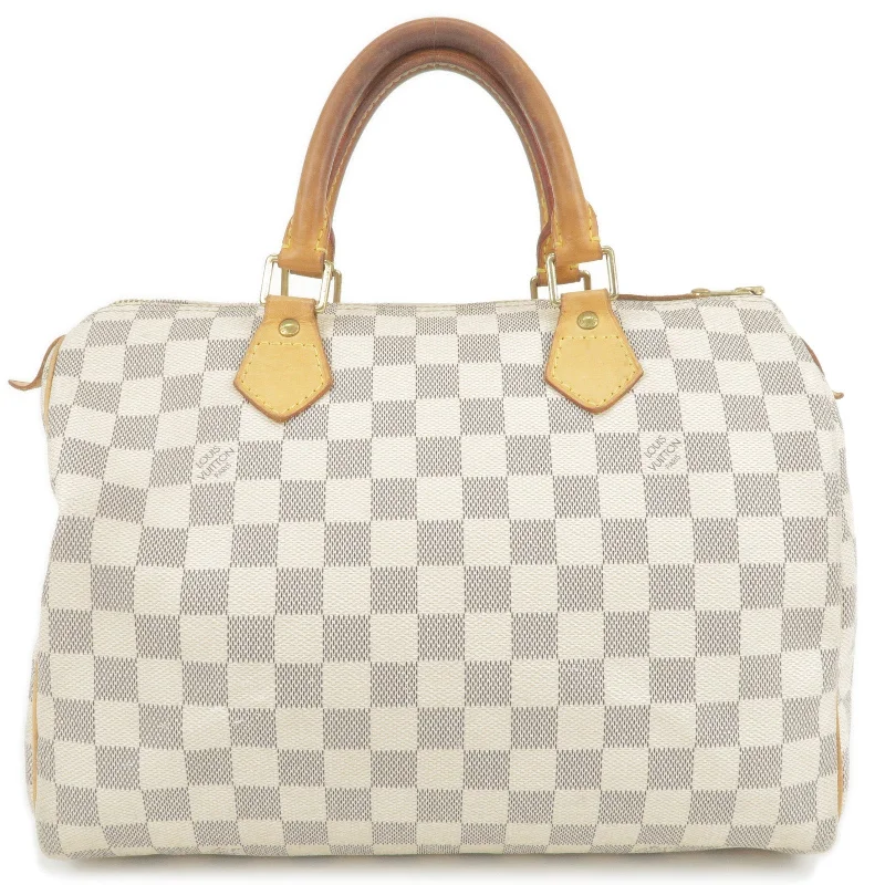 Louis Vuitton bags with a detachable mirror inside for on - the - go touch - upsLouis Vuitton Damier Azur Speedy 30 Hand Bag Boston Bag N41533