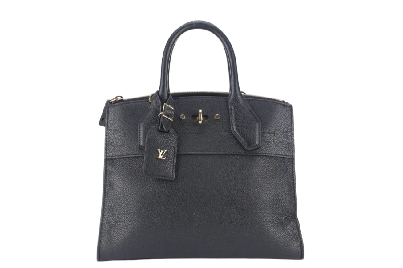 Louis Vuitton bags with a zippered interior pocket for better organizationLOUIS VUITTON TAURILLON CITY STEAMER PM BLACK GOLD HARDWARE WITH STRAPS NO DUST COVER