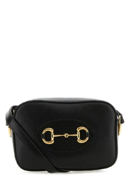 Gucci handbags for women with a patent - leather finishGucci Women Black Leather Gucci Horsebit 1955 Crossbody Bag