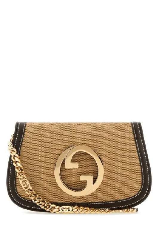 Ladies Gucci shoulder bags with a magnetic - closure flapGucci Women Beige Canvas Gucci Blondie Shoulder Bag