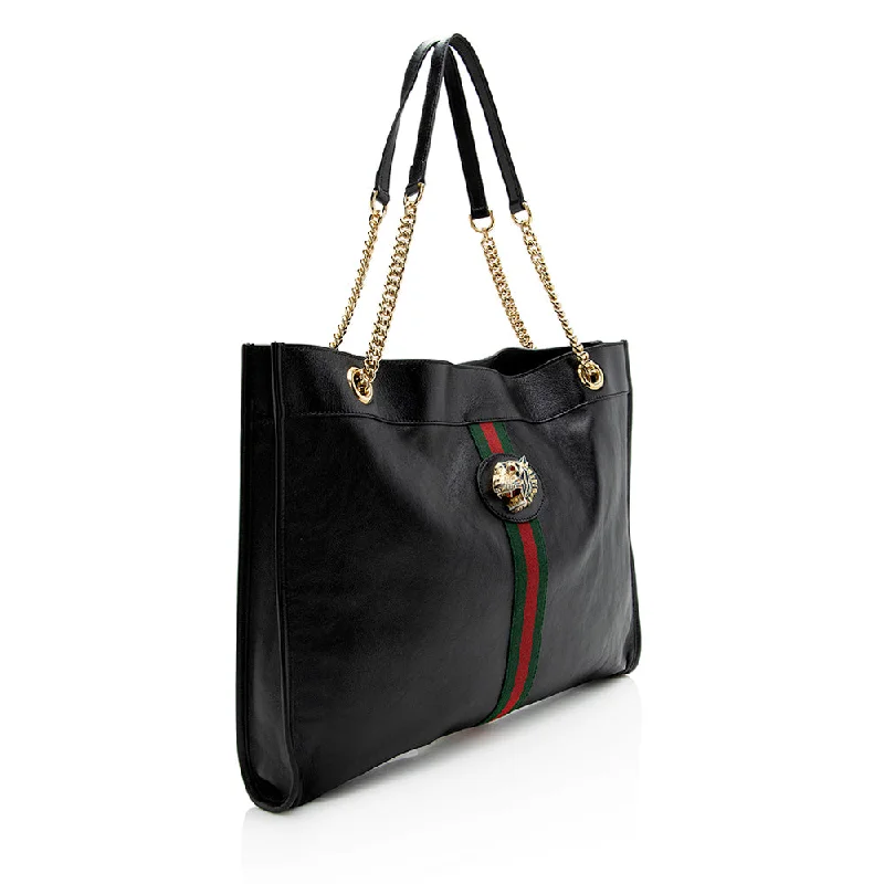 Gucci tote bags for women with a double - handle designGucci Leather Rajah Large Tote (SHF-23398)