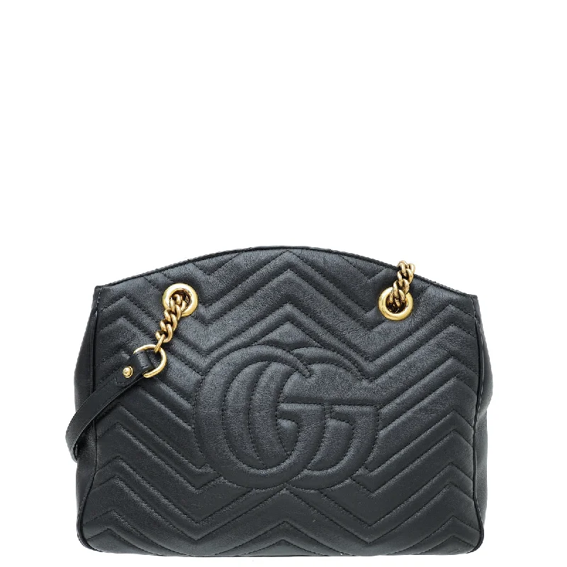 Gucci tote bags for women with a water - resistant coatingGucci Black GG Marmont Open Tote Medium Bag