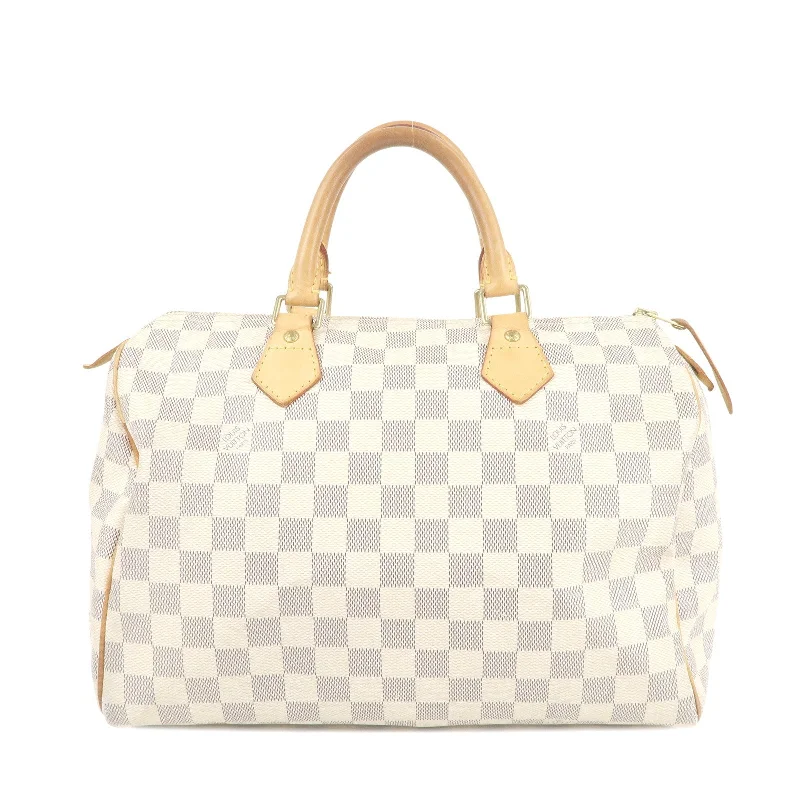 Louis Vuitton bags with a front - zip pocket for small items like keysLouis Vuitton Damier Azur Speedy 30 Hand Bag Boston Bag N41533