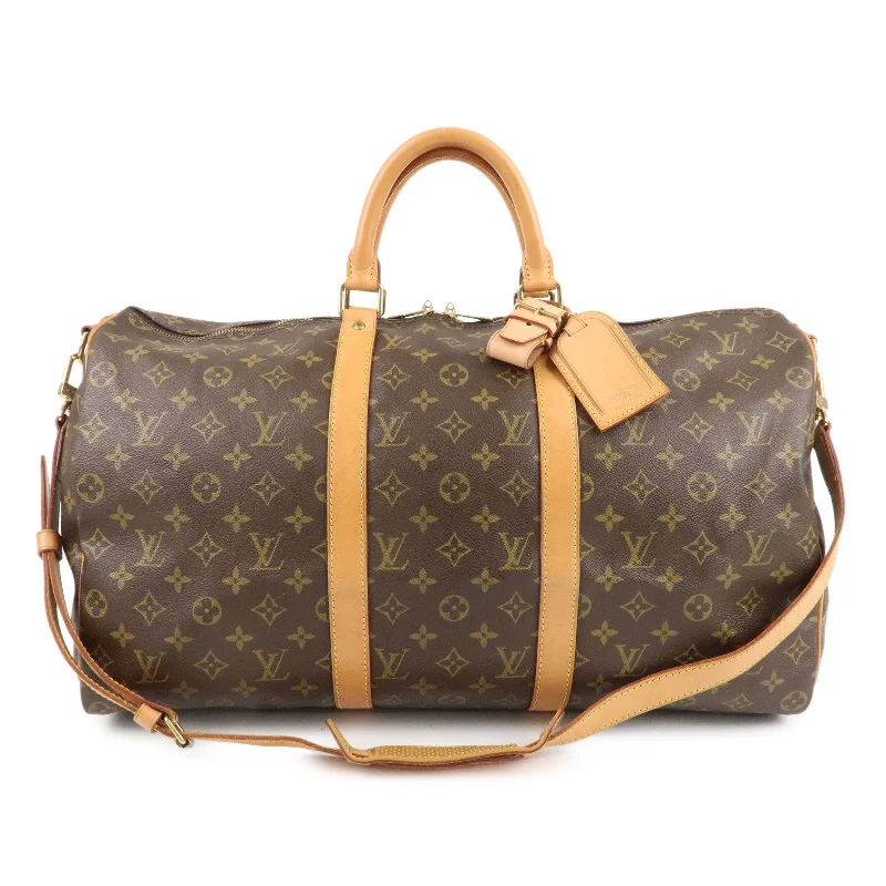 Louis Vuitton bags with a chain - link trim and a leather body for a modern edgeLouis Vuitton Monogram Keep All Bandoulier 50 Boston Bag M41416