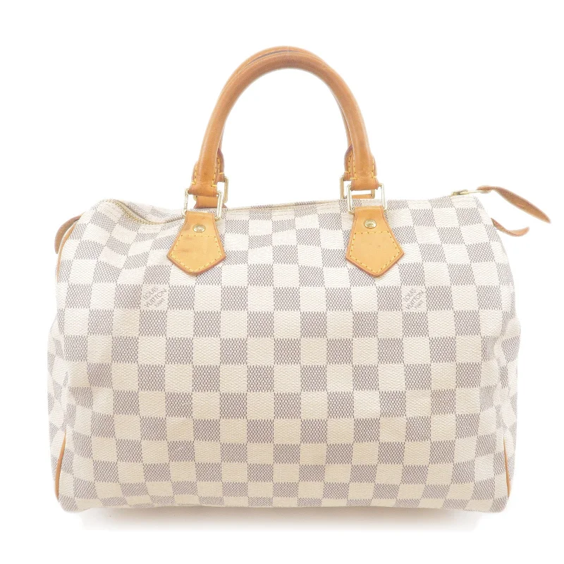 Louis Vuitton handbags with a patent - leather finish for a shiny lookLouis Vuitton Damier Azur Speedy 30 Boston Hand Bag N41533