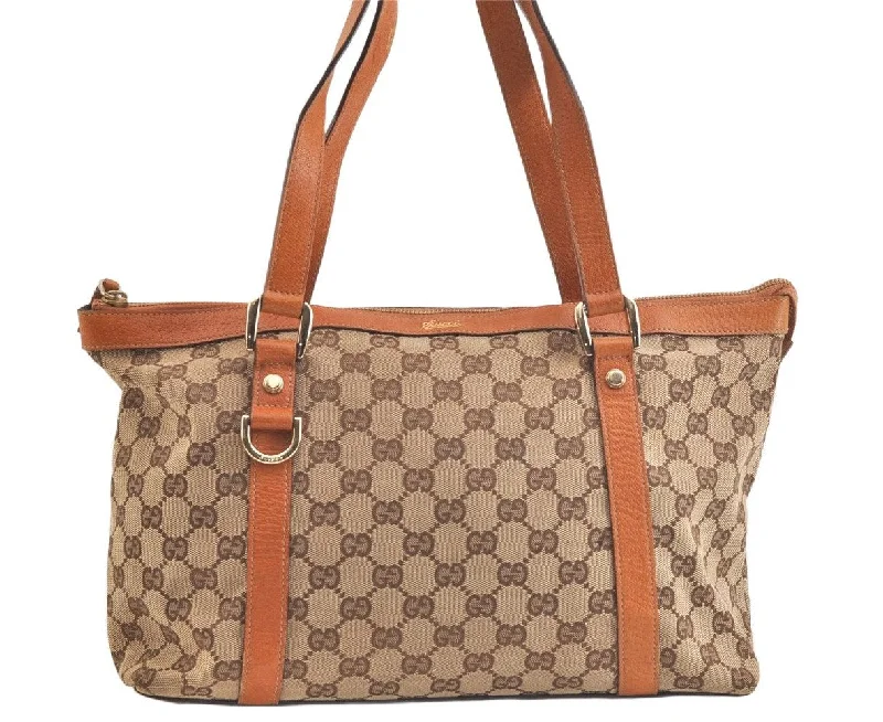 Women Gucci crossbody bags with a woven leather strapAuthentic GUCCI Abbey Shoulder Tote Bag GG Canvas Leather 141470 Brown 3863K