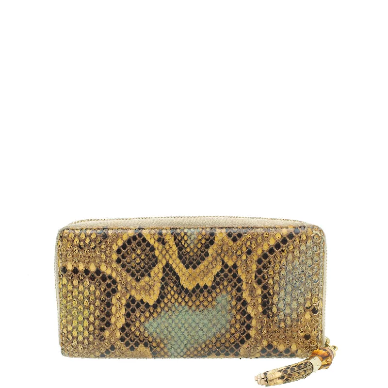 Women Gucci bags with a detachable mirror insideGucci Multicolor Python Bamboo Tassel Zipped Around Wallet