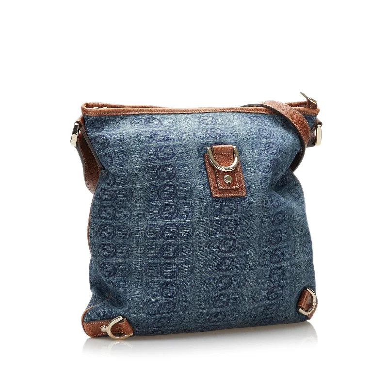 Ladies Gucci shoulder bags with a magnetic - closure flapGucci GG Denim Abbey D-Ring Crossbody Bag (SHG-37187)