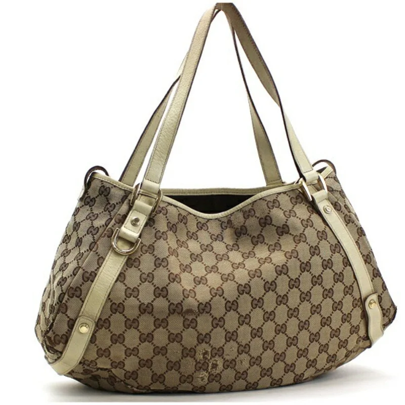 Gucci tote bags for women with a printed Gucci logoGucci Tote Bag Shoulder GG Canvas x Leather Beige Ivory 130786 GUCCI Ladies