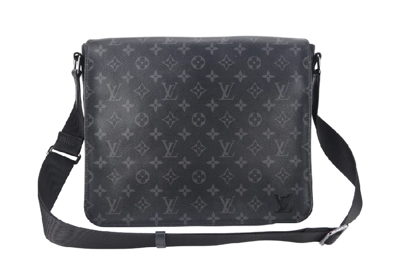 Louis Vuitton Twist bags with a contrast - colored interior for visual interestLOUIS VUITTON DISTRICT MESSENGER MM (M45271) MONOGRAM ECLIPSE SILVER HARDWARE NO DUST COVER