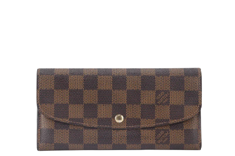 Louis Vuitton Speedy bags in monogram canvas for a classic lookLOUIS VUITTON PORTEUFILLE EMILIY LONG WALLET (N63019) BROWN DAMIER EBENE GOLD HARDWARE WITH DUST COVER AND BOX