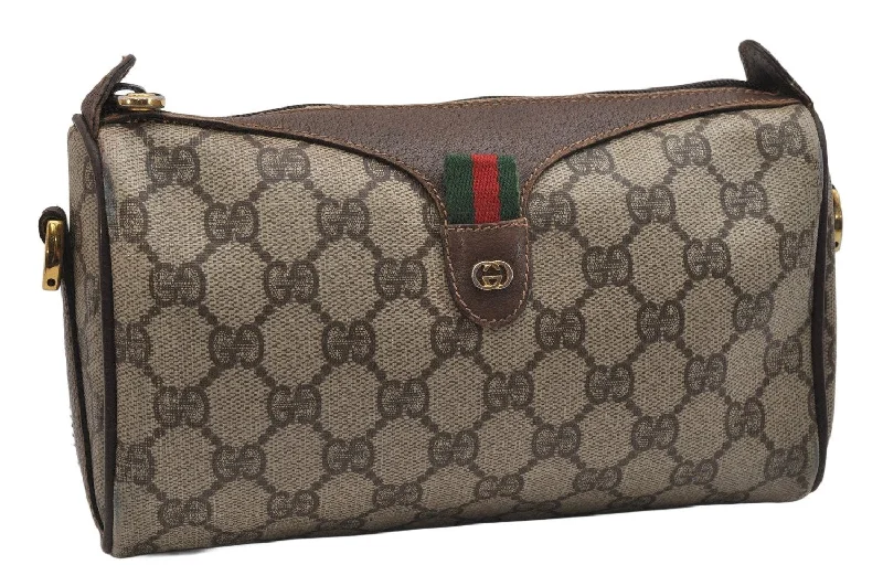 Gucci Marmont bags for women with a snakeskin - effect panelAuthentic GUCCI Web Sherry Line Shoulder Bag GG PVC Leather Brown Junk 1078K