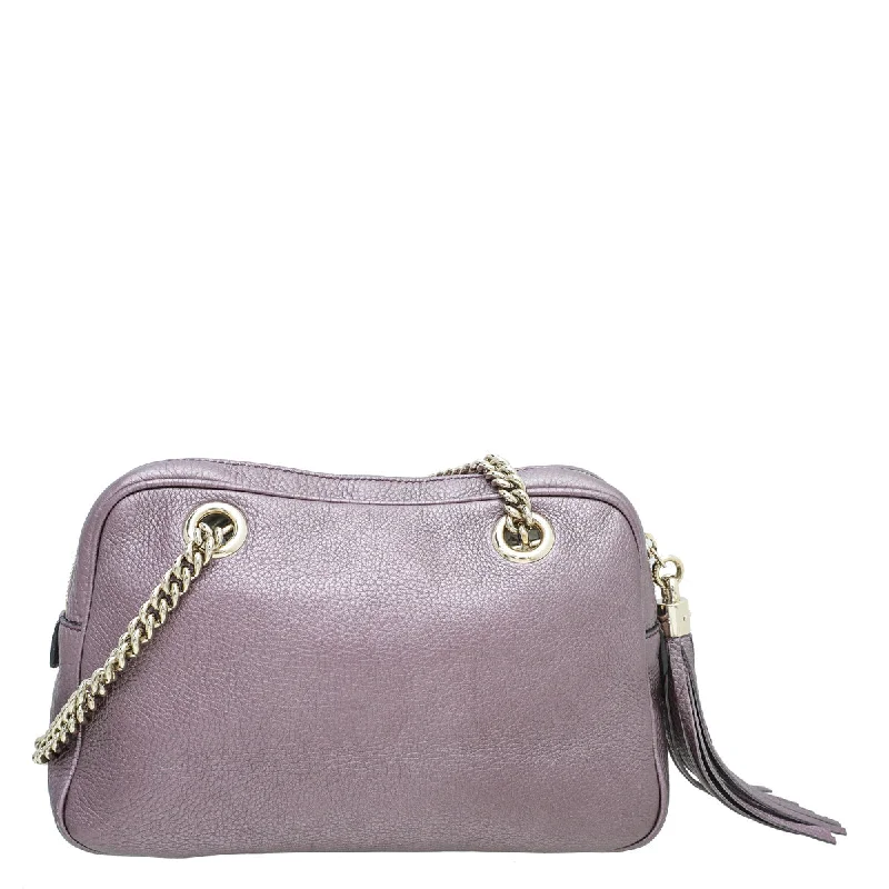 Ladies Gucci shoulder bags with a magnetic - closure flapGucci Mauve GG Soho Tassel Chain Bag