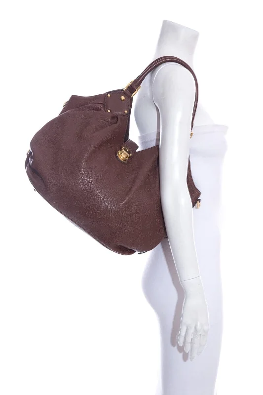 Louis Vuitton handbags with a back - zip pocket for storing valuablesLouis Vuitton Brown Leather Monogram Mahina Hobo Handbag