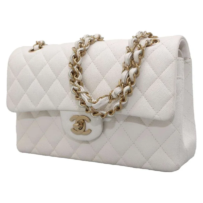 Chanel bags for women with minimalist styleCHANEL Matelasse Double Flap Chain Shoulder Bag White A01113 Caviar Leather Size 23