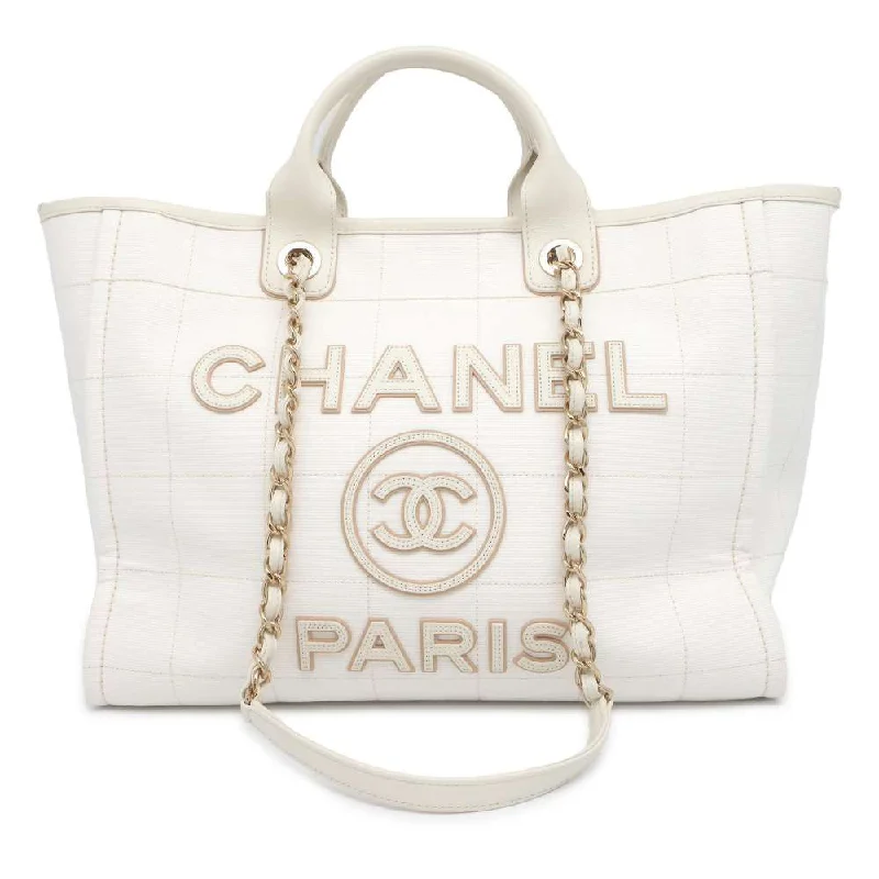 Chanel bags for those who value investment piecesCHANEL Deauville 2wayChainTote Bag White A66941 Canvas Size Large