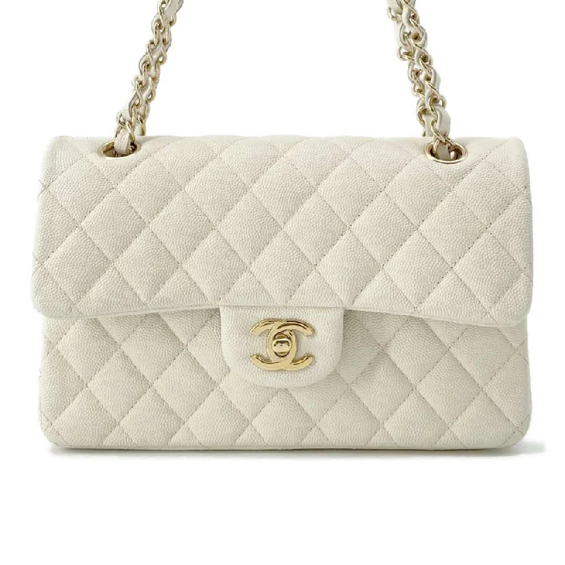 Chanel Designer Handbag with Unique DesignCHANEL Matelasse W Flap W Chain Shoulder Off-white A01113 Caviar Leather Size 23