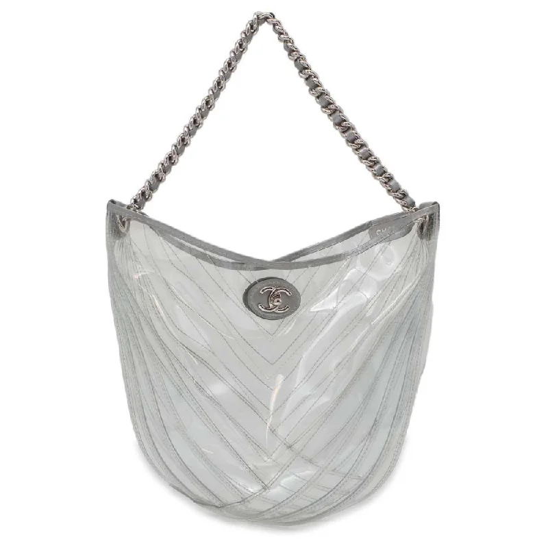 Chanel Vintage Inspired Handbag for Retro LoversCHANEL PlasticsBag Transparent/Silver Plastics Leather