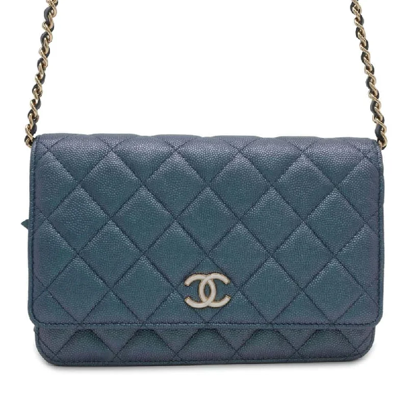 Chanel Limited Edition Handbag for CollectorsCHANEL Matelasse Chain wallet Metalic Blue A33814 Caviar Leather