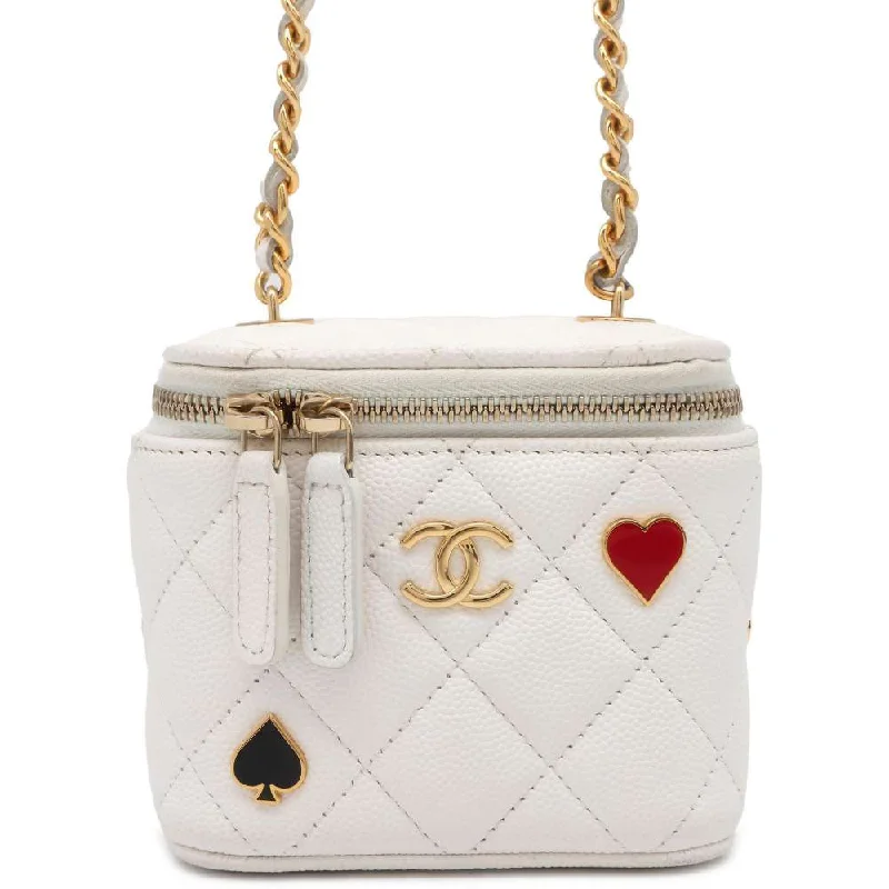 Chanel bags with iconic stitching detailsCHANEL Vanity ChainShoulder Playing Cards White AP3078 Caviar Leather Size Small