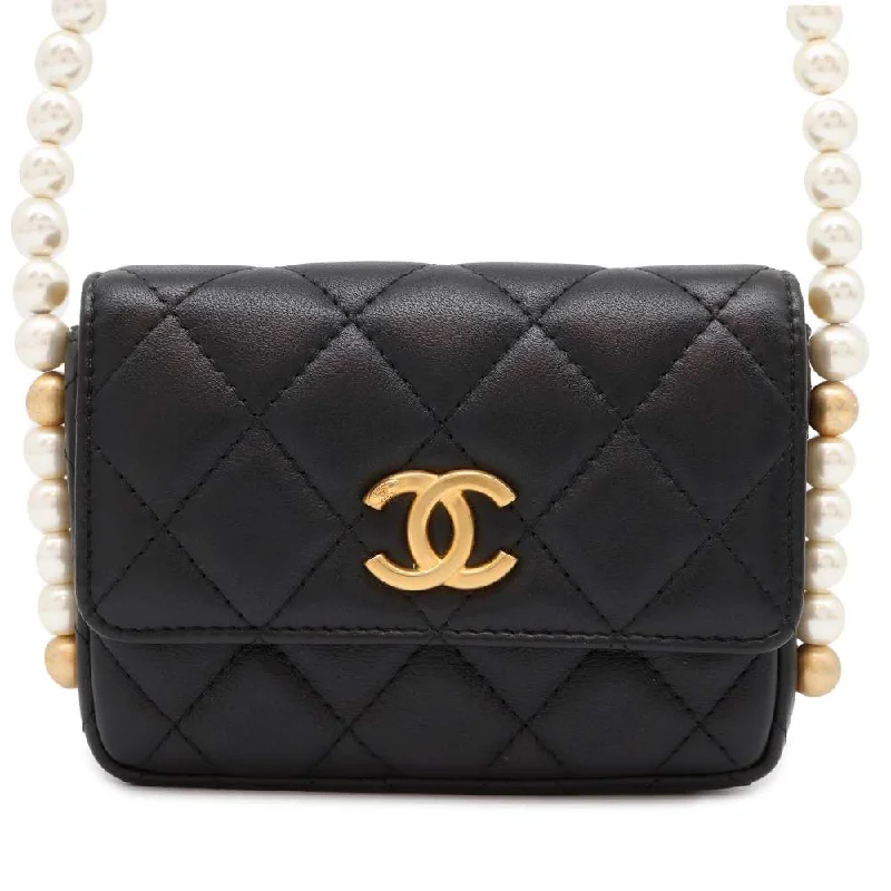 Chanel Quilted Leather Shoulder Bag for FashionistasCHANEL Faux Pearl Mini Shoulder Bag Black Lambskin