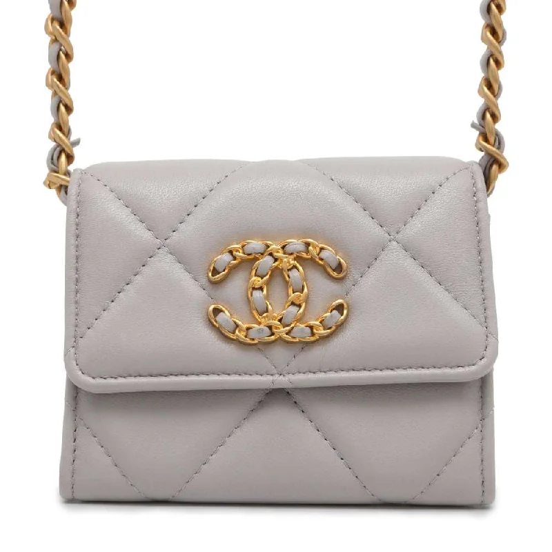 Chanel bags with exclusive seasonal releasesCHANEL 19 Flap Matelasse Mini Chain Wallet Gray AP2409 Lambskin