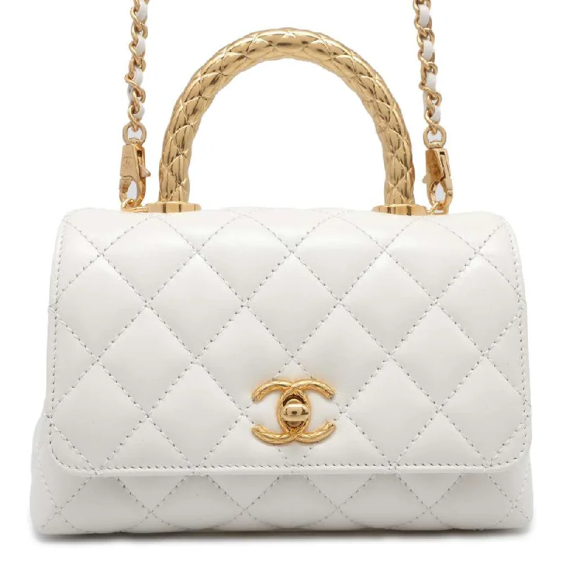 Chanel Classic Flap Bag for Evening PartyCHANEL top handle chain shoulder bag White AS2215 Calf Leather Size XXS