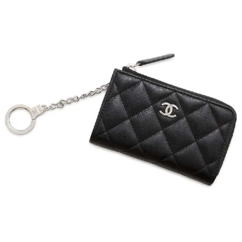 Chanel Designer Handbag with Unique DesignCHANEL Matelasse Zip Keychain Black AP0221 Caviar Leather