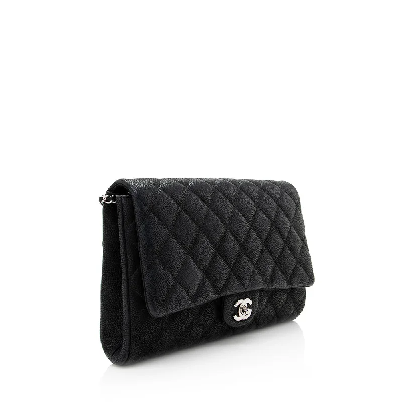 Chanel bags with chain and leather strap combinationsChanel Matte Caviar Leather Chain Flap Clutch Bag (19570)