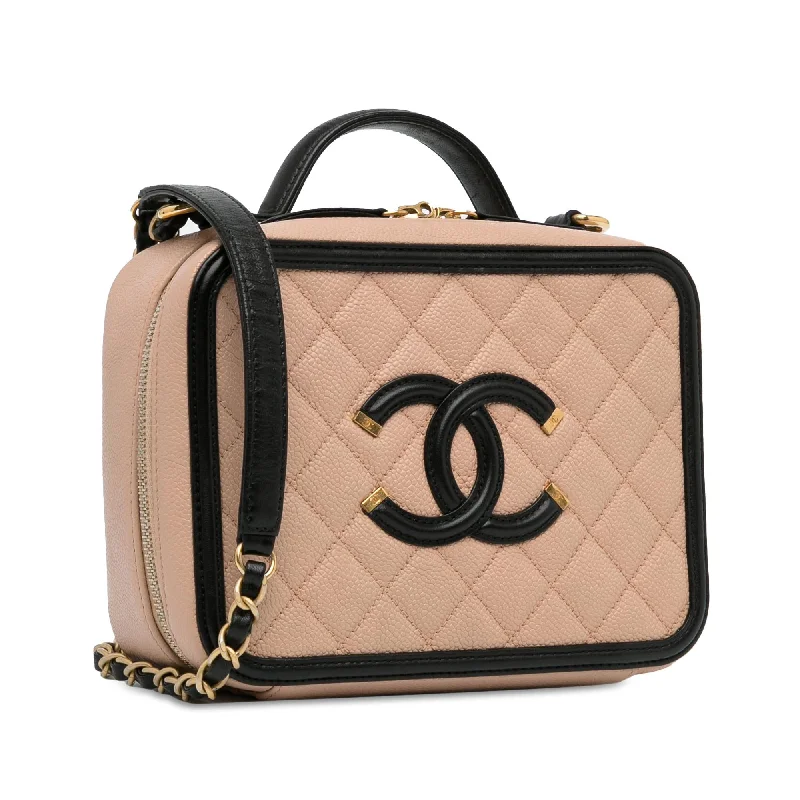 Chanel bags with iconic gold chainsChanel Medium Caviar CC Filigree Vanity Case (BTqCcq)