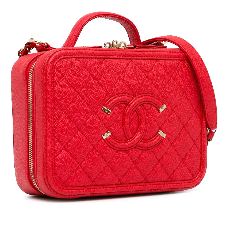 Chanel bags with leather and tweed combinationsChanel Medium Caviar CC Filigree Vanity Case (pbf0T7)