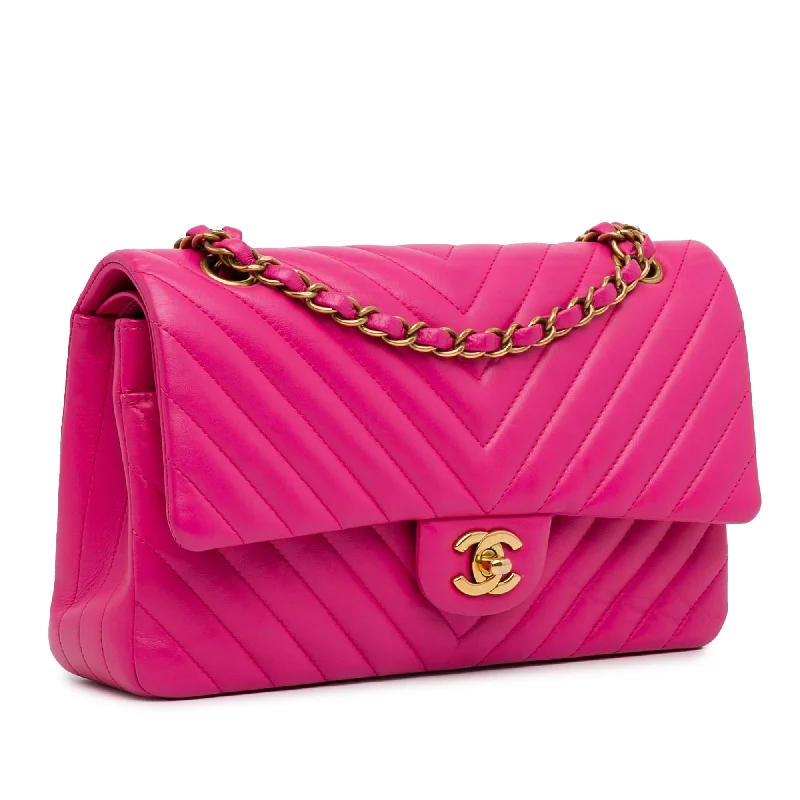 Chanel bags with iconic gold chainsChanel Medium Chevron Lambskin Double Flap (472NmH)