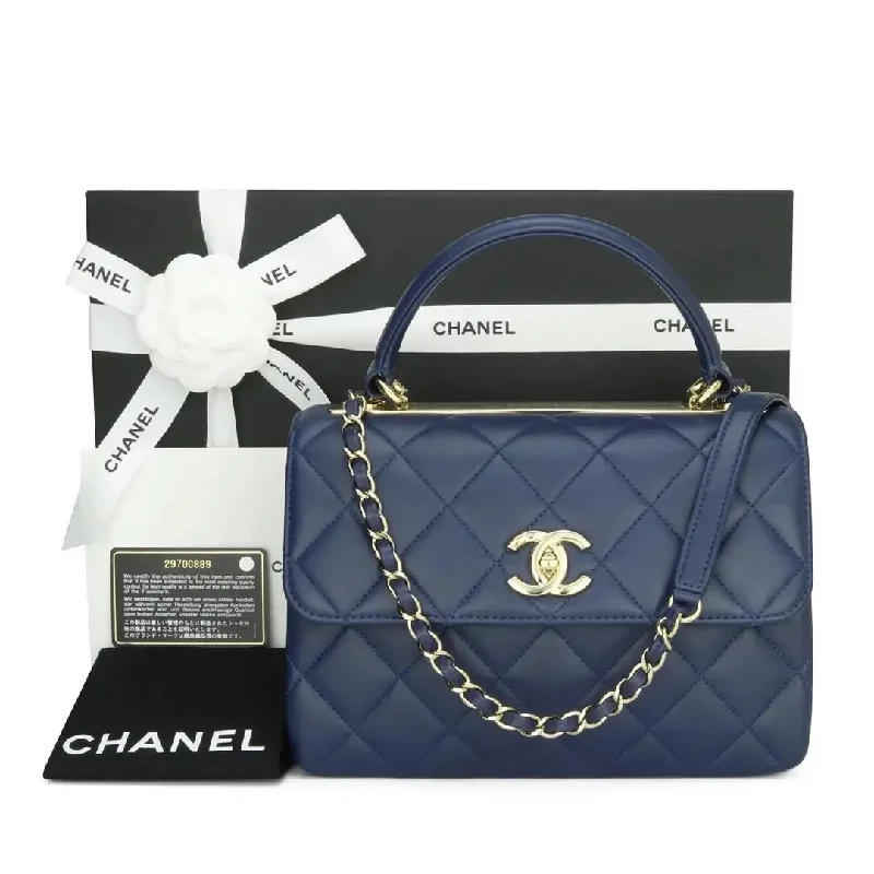 Chanel Black Handbag for Business MeetingsCHANEL QUILTED NAVY LAMBSKIN LEATHER TRENDY CC HANDLE FLAP BAG