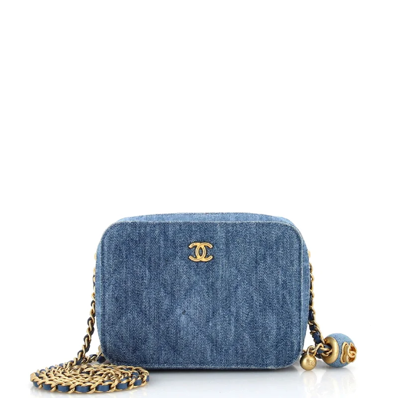 Christian Dior bags with a quilted pattern and gold - toned hardwarePearl Crush Zip Around Vanity Case with Chain Quilted Denim Mini